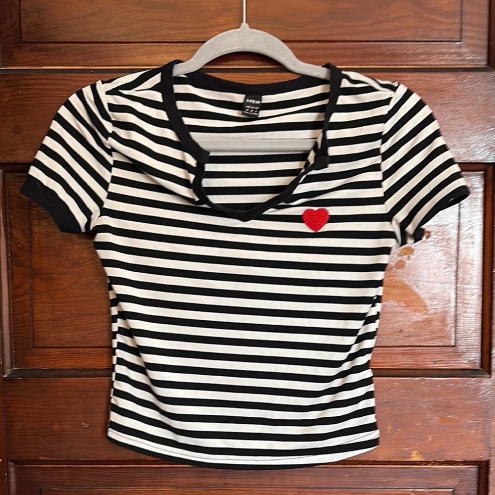 SHEIN Black and White Polo Crop Top